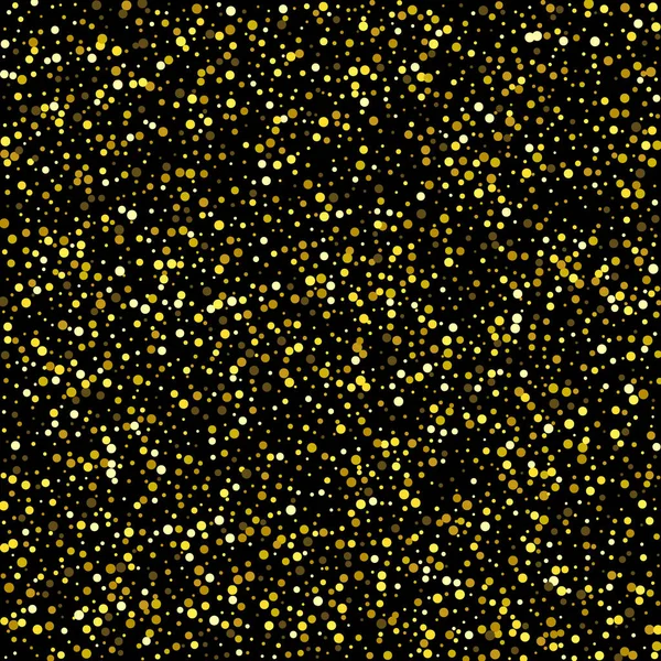 黒の背景にゴールドの輝きのテクスチャ。コンフェッティの爆発だ。黒を基調とした金色の粒状の抽象的なテクスチャ。デザイン要素。ベクターイラスト — ストックベクタ