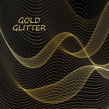 Soyut siyah arkaplan, çizgi dalgası, altın ışık, lüks modern konsept. Tasarım eps10 için vektör illüstrasyonu