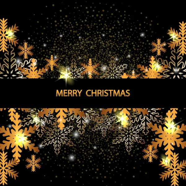 Parlayan Altın Kar Taneleri ile zarif bir Noel tasarımı. Vektör illüstrasyonu Mutlu Noeller — Stok Vektör
