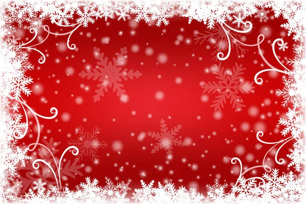 Рождественский векторный фон больших и маленьких снежинок, белый на красном — стоковый вектор