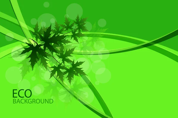 Groene abstracte achtergrond van gladde lijnen en groene vector esdoorn bladeren, design element. Eco-poster, brochure sjabloon10 — Stockvector
