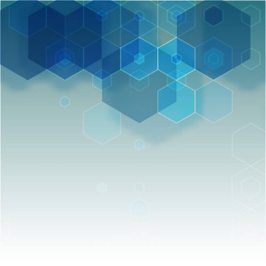Vektör Soyut Bilim Arkaplanı. Altıgen şeffaf mavi geometrik tasarım.