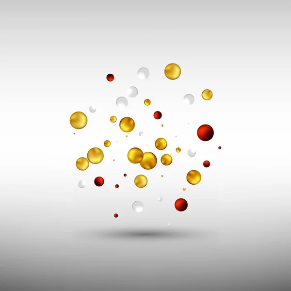 Золотые, красные и белые декоративные мячи. Абстрактная векторная иллюстрация. — стоковый вектор