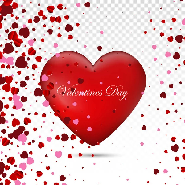 Sfondo San Valentino rosa con cuori 3d su rosso. Illustrazione vettoriale. Carino banner amore o biglietto di auguri. — Vettoriale Stock