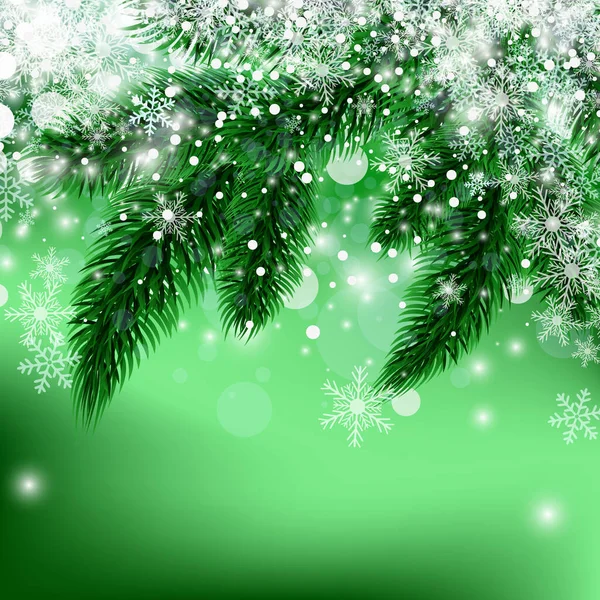 Vecteur beau Noël fond bleu conception de concept de flocon de neige blanc et branche de sapin vert avec espace de copie — Image vectorielle