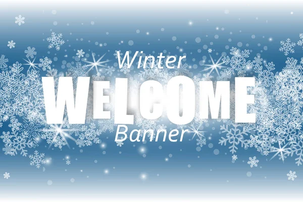 Banner invernale di benvenuto. Nevicata vettoriale. Manifesto tradizionale di Capodanno — Vettoriale Stock
