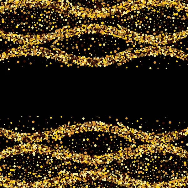 Textura de brillo dorado sobre fondo negro. Fondo ondulado moderno de vacaciones. Explosión dorada de confeti. Elemento de diseño. Ilustración vectorial — Vector de stock