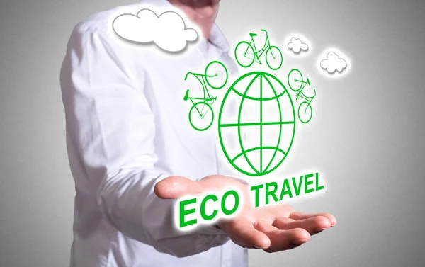 Eco Cestovní Koncept Vznášející Nad Lidskou Rukou — Stock fotografie