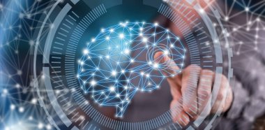 Adam bir zeka kavramı onun parmak dokunmatik ekranlı cep bilgisayarlarda dokunmadan