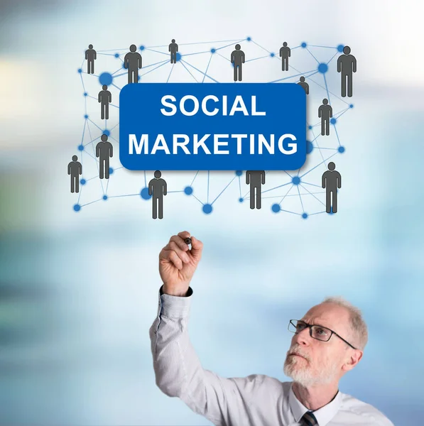 Social marketing concept drawn by a businessman