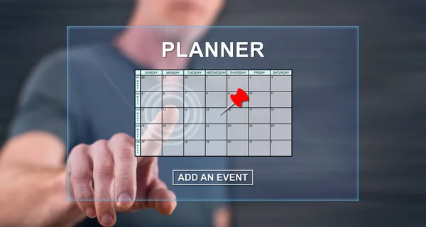 Adam Bir Olay Planlayıcısı Kavramı Onun Parmak Dokunmatik Ekranlı Cep — Stok fotoğraf