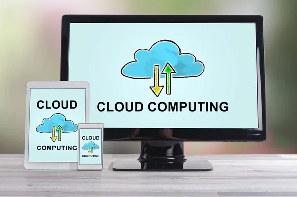 Concepto Computación Nube Mostrado Diferentes Dispositivos Tecnología Información —  Fotos de Stock