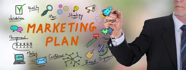 Empresario Dibujando Concepto Plan Marketing — Foto de Stock