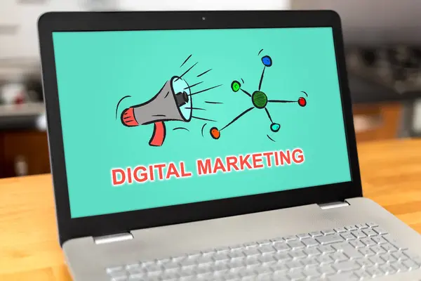 Pantalla Portátil Con Concepto Marketing Digital — Foto de Stock