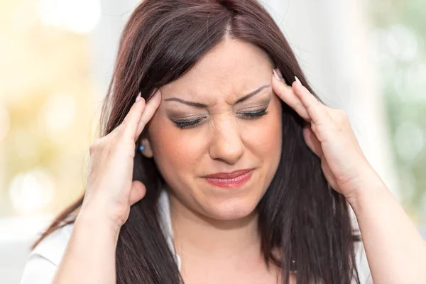 Portrait Pretty Young Woman Headache — Stock Photo, Image