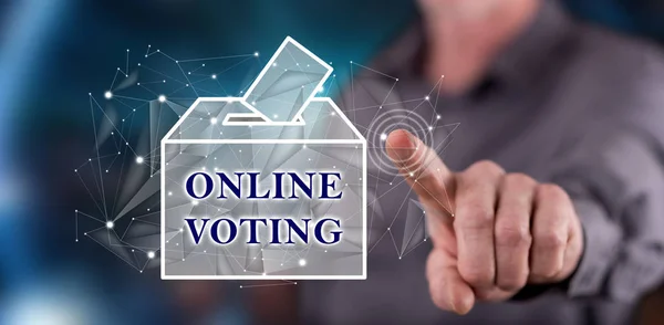 Uomo Che Tocca Concetto Voto Online Touch Screen Con Dito — Foto Stock