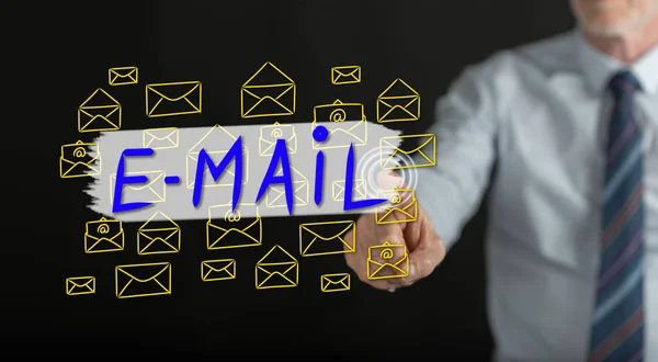 Hombre Tocando Concepto Correo Electrónico Una Pantalla Táctil Con Dedo —  Fotos de Stock