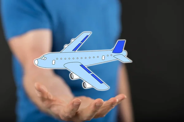 Air transport concept above the hand of a man in background