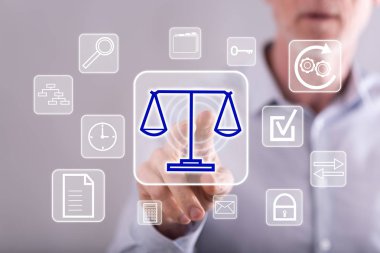 Adam parmağıyla bir dokunmatik ekran üzerinde bir iş uyum dokunmadan
