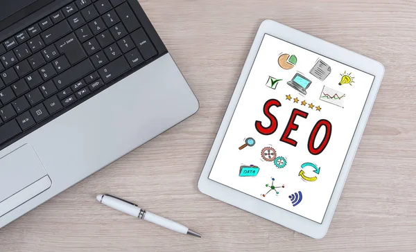 Concepto Seo Mostrado Una Tableta Digital — Foto de Stock