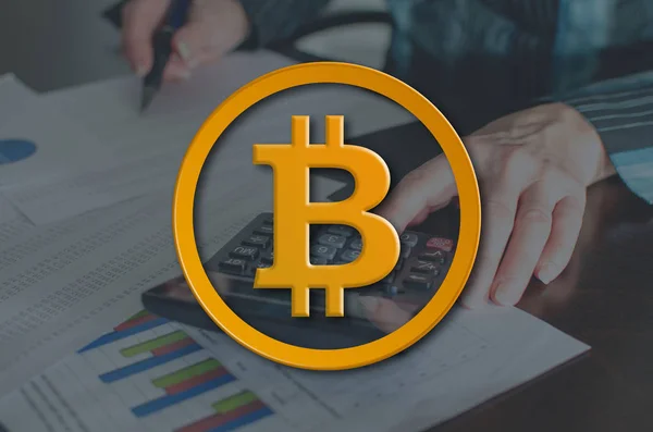 Bitcoin Conceito Ilustrado Por Uma Imagem Fundo — Fotografia de Stock