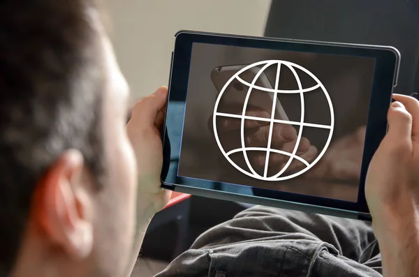 Wereldwijde Businessconcept Een Tablet — Stockfoto