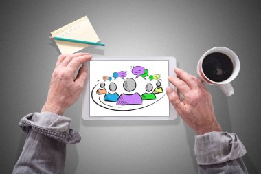 Eller erkek liderlik kavramı gösterilen tablet kullanma