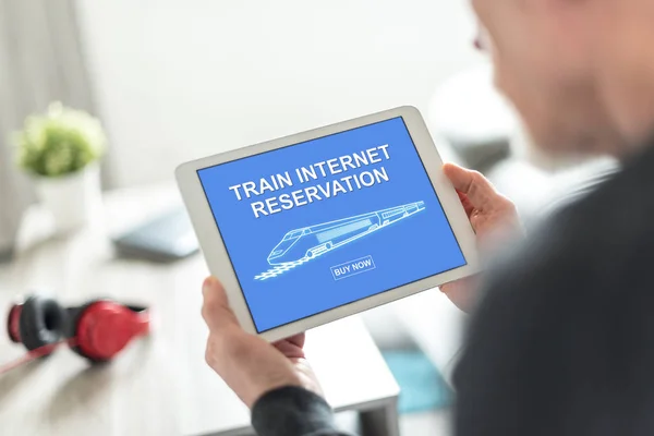 Tablet screen displaying a train internet reservation concept