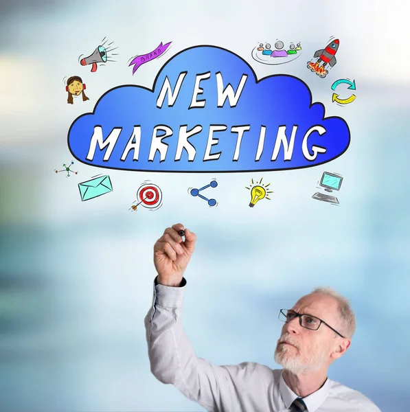 Nuevo Concepto Marketing Dibujado Por Empresario — Foto de Stock