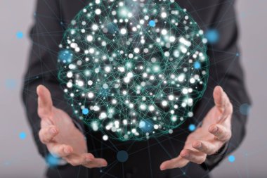 Genel bağlantı kavramı içinde geçmiş bir adamın elleri yukarıda