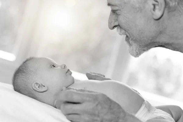 Happy Grandfather Holding Hands His Granddaughter Black White — Stock Photo, Image