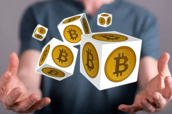 Bitcoin Concept Tussen Handen Van Een Man Achtergrond — Stockfoto