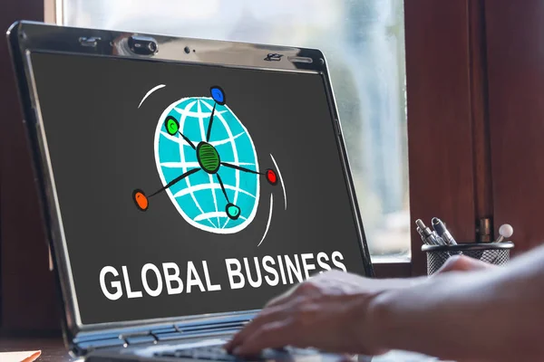 Laptopscherm Met Een Globaal Bedrijfsconcept — Stockfoto