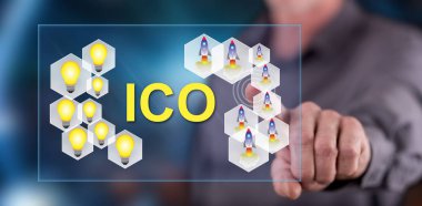 Adam bir ICO kavramı onun parmak dokunmatik ekranlı cep bilgisayarlarda dokunmadan