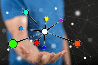 Ağ kavramı içinde geçmiş bir adamın elini yukarıda