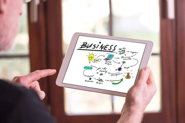 Man Met Een Tablet Met Business Strategy Concept — Stockfoto