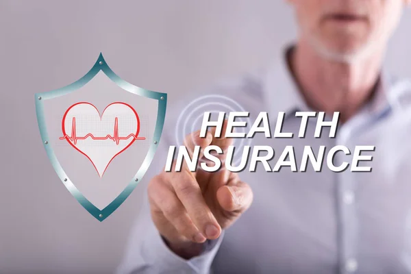 Man Touching Health Insurance Concept Touch Screen His Finger — Stock Photo, Image