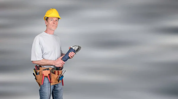 Portrait Building Worker Tool Belt Helmet Blurred Background — Stock Photo, Image