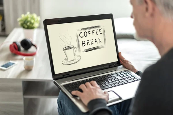 Schermo Del Computer Portatile Che Mostra Concetto Pausa Caffè — Foto Stock