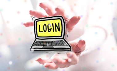 Arka planda bir kadının el arasında oturum açma kavramı