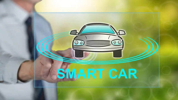 Man Touching Smart Car Concept Touch Screen His Finger — Stock Photo, Image
