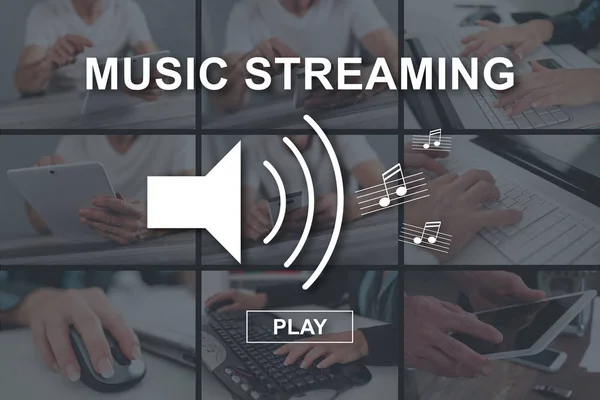 Concept Streaming Musical Illustré Par Des Images Sur Fond — Photo