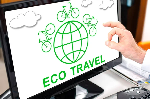 Eco Travel Concept Pokazano Ekranie Komputera — Zdjęcie stockowe