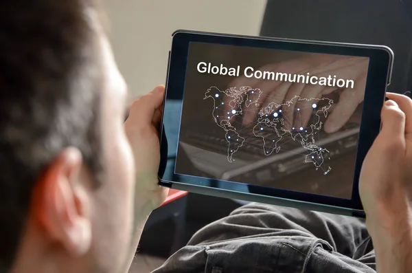 Global Communicatieconcept Een Tablet — Stockfoto