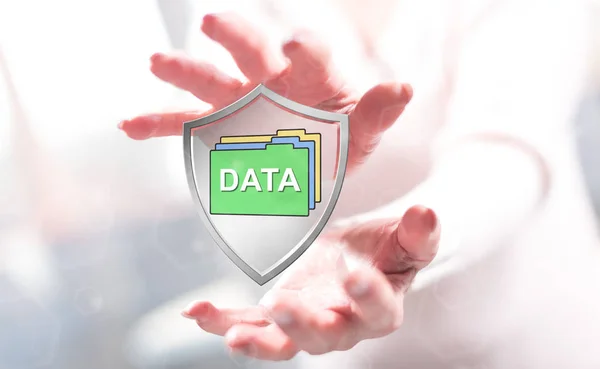 Data Protection Concept Hands Woman Background — Stock Photo, Image