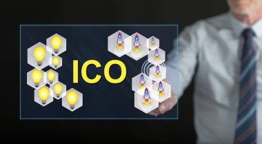 Adam bir ICO kavramı onun parmak dokunmatik ekranlı cep bilgisayarlarda dokunmadan