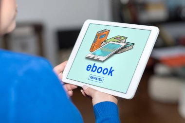 Bir e-kitap kavramını gösteren tablet ekranı