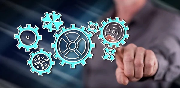 Adam dokunmatik ekranda işbirliği konseptine parmağıyla dokunuyor.