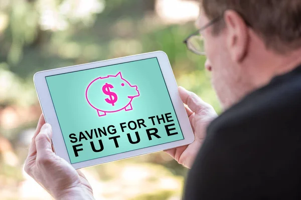 Tablet Screen Displaying Saving Future Concept — Stock Photo, Image