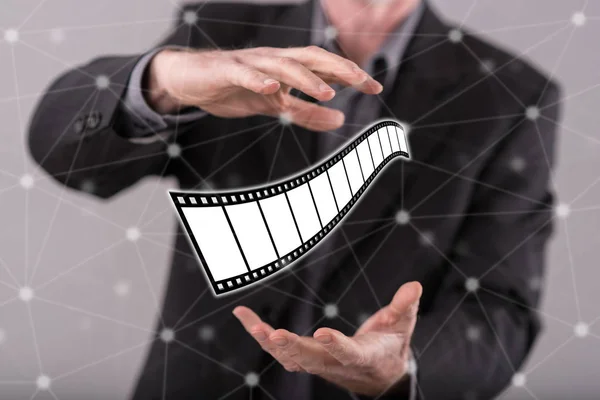 Movies Video Cinema Concept Hands Man Background — Stock Photo, Image